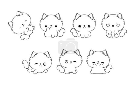 Illustration for Collection of Vector Cartoon Ragamuffin Kitty Coloring Page. Set of Kawaii Isolated Animals Outline for Stickers, Baby Shower, Coloring Book, Prints for Clothes. - Royalty Free Image