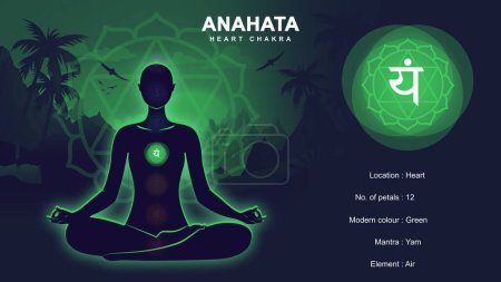Photo for Properties of Anahata chakra with meditation human pose Illustration - Royalty Free Image