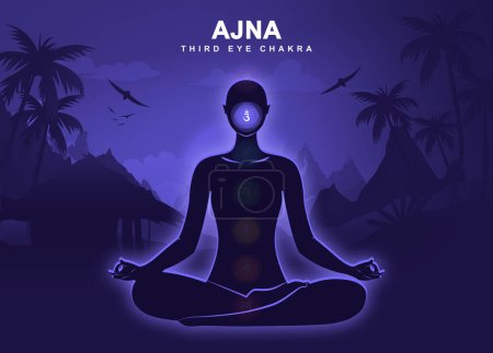 Ajna chakra con meditación pose humana Ilustración