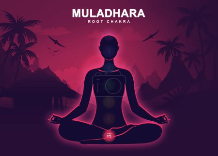 Téléchargez les photos : Muladhara chakra avec méditation pose humaine Illustration - en image libre de droit
