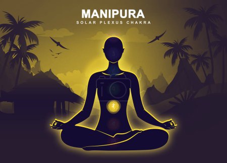 Téléchargez les photos : Chakra Manipura avec méditation pose humaine Illustration - en image libre de droit