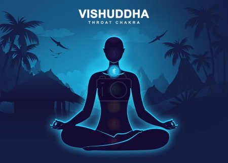 Téléchargez les photos : Vishuddha chakra avec méditation pose humaine Illustration - en image libre de droit