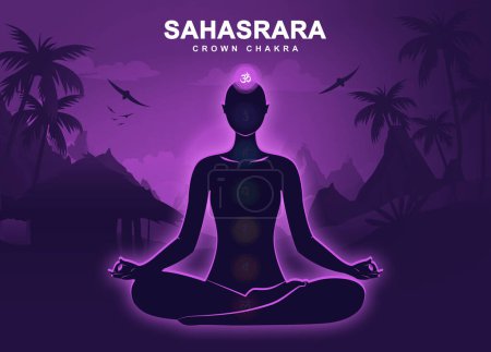 Téléchargez les photos : Sahasrara chakra avec méditation pose humaine Illustration - en image libre de droit