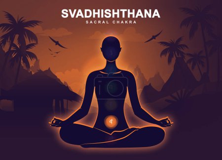 Téléchargez les photos : Chakra Svadhishthana avec méditation pose humaine Illustration - en image libre de droit