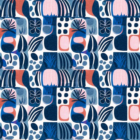 Foto de Divertido estampado de tela de choque de patrón costero moderno para diseños textiles de playa de verano con un efecto de algodón de lino. - Imagen libre de derechos