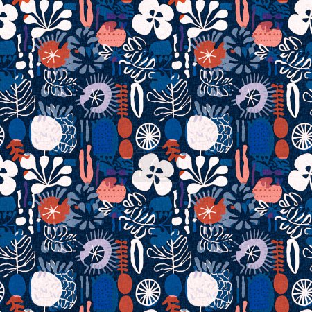 Seamless trendy repeat background .Fun modern coastal pattern clash fabric print for summer beach textile designs with a linen cotton effect. 