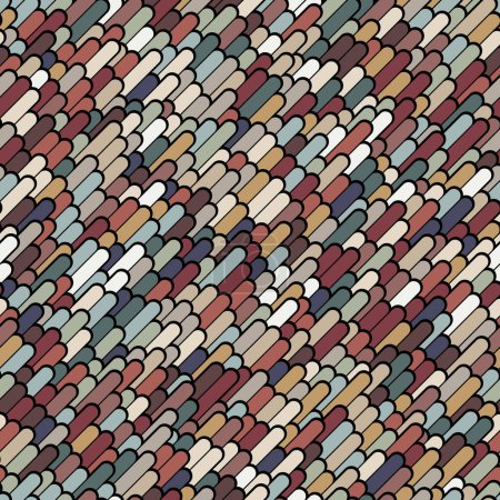 Photo for Seamless abstract geometric pattern with multicolored diagonal little lines. Capsules in brown, white, red, and green for a sequin effect.  Vector illustration. - Royalty Free Image