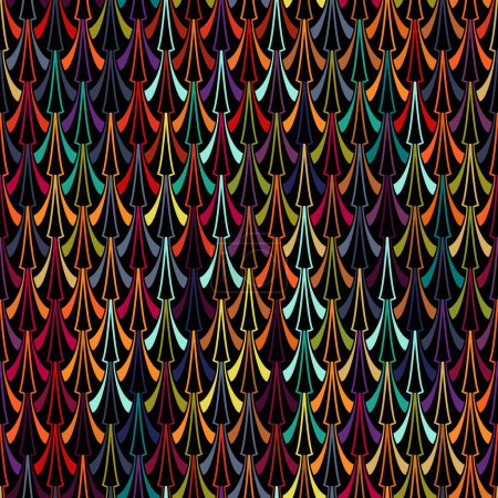 Photo for Seamless abstract geometric pattern on black background. Multicolor striped wavy motif. Decorative vector image. - Royalty Free Image