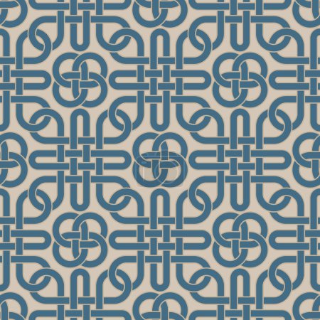 Photo for Seamless abstract geometric pattern with interlaced monochrome blue lines. Traditional ornamental Chinese style. Chain mesh. Decorative vector illustration for textile, wrapping, print, and web. - Royalty Free Image