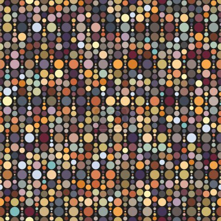 Photo for Seamless geometric pattern with vertical dotted lines. Multicolored small circles on a black background. Dots texture. Vector image for textile, background, wrapping, and decoration. - Royalty Free Image