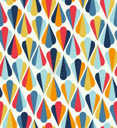 Photo for Retro style geometric motif with triangle shape multicolor elements on a white background. Vintage design. Seamless repeating pattern. Vector illustration for textile, fabric, wrapping, and print. - Royalty Free Image