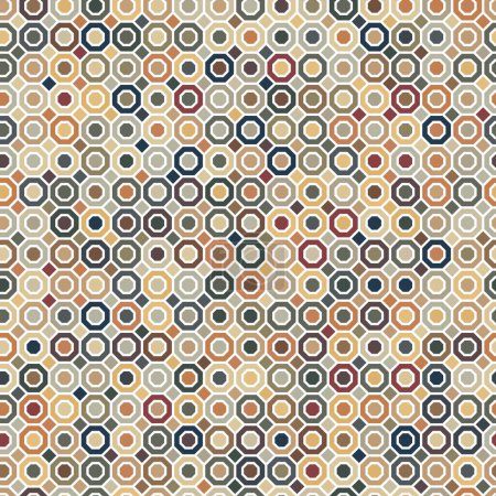 Photo for Geometric composition of multicolor octagons and squares on a white background. Surface design. Autumn retro colors. Seamless vector pattern. Illustration for fabric, wrapping, wallpaper, and print. - Royalty Free Image