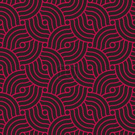 Photo for Seamless repeating pattern with concentric black circles on a pink background. Geometric wavy striped retro design. Graphic textile texture. Vector illustration. - Royalty Free Image