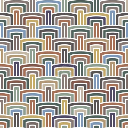 Photo for Seamless repeating pattern. Geometric striped ornament with concentric multicolored rectangles on a white background.  Modern ethnic style texture. Decorative vector illustration. - Royalty Free Image