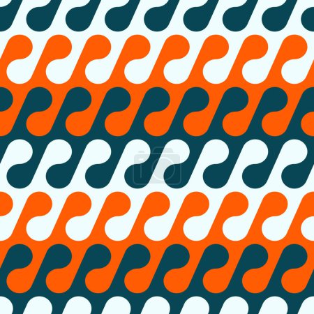 Photo for Seamless geometric pattern with interlocking green, orange, and white wavy lines. Striped texture in vintage style. Abstract background. Vector illustration. - Royalty Free Image