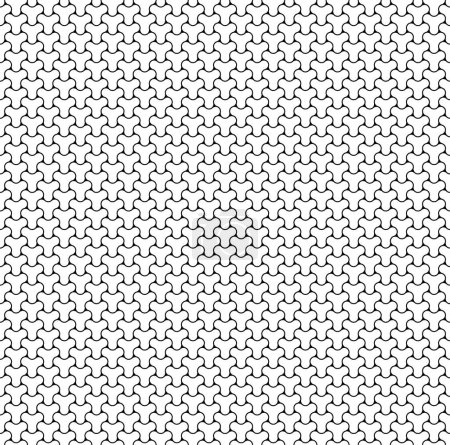Photo for Metallic black mesh on a white background. Interlocking shapes are made of three small circles. Geometric texture. Seamless repeating pattern. Vector illustration. - Royalty Free Image
