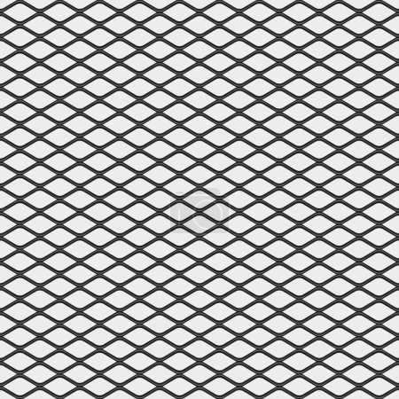 Photo for Black wire mesh fence on a white background. Crossed diagonal lines. Wavy wire structure. Geometric diamond texture. Seamless repeating pattern. Vector illustration. - Royalty Free Image