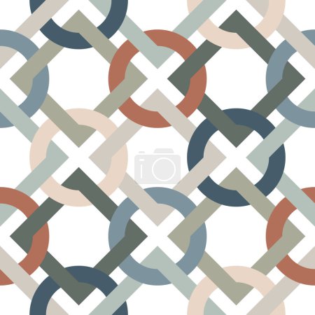 Photo for Simple and elegant geometric composition with interlocking squares and rings on a white background. Abstract design in retro style with vintage colors. Seamless repeating pattern. - Royalty Free Image