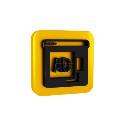 Photo for Black Advertising icon isolated on transparent background. Concept of marketing and promotion process. Responsive ads. Social media advertising. Yellow square button.. - Royalty Free Image