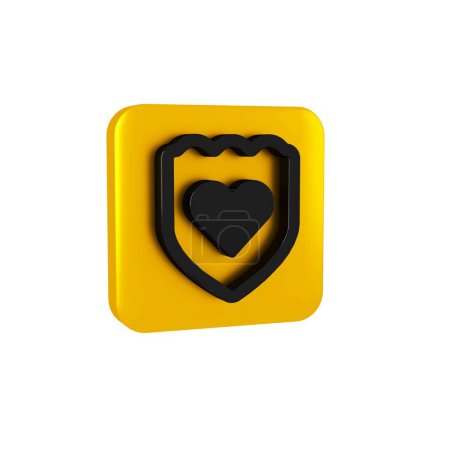 Photo for Black Immune system icon isolated on transparent background. Medical shield. Yellow square button.. - Royalty Free Image