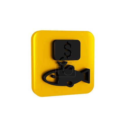 Photo for Black Price tag for fish icon isolated on transparent background. Yellow square button.. - Royalty Free Image