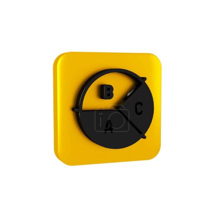Photo for Black Pie chart infographic icon isolated on transparent background. Diagram chart sign. Yellow square button.. - Royalty Free Image