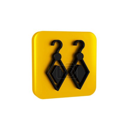 Foto de Pendientes negros icono aislado sobre fondo transparente. Accesorios de joyería. Botón cuadrado amarillo.. - Imagen libre de derechos