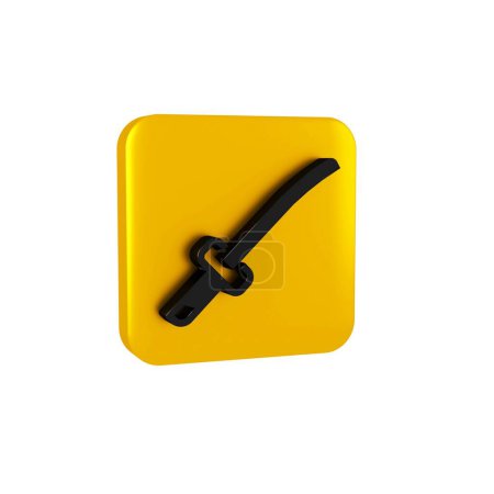 Photo for Black Traditional Japanese katana icon isolated on transparent background. Japanese sword. Yellow square button.. - Royalty Free Image