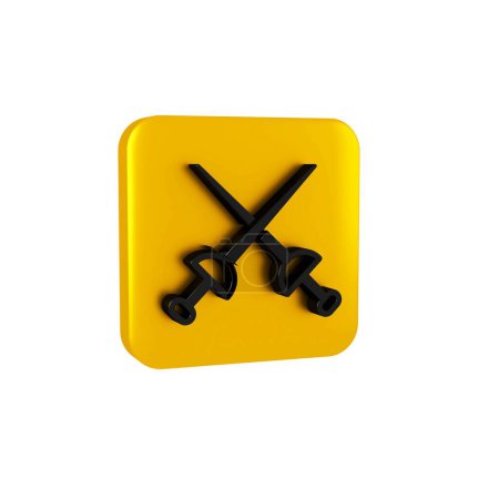 Photo for Black Fencing icon isolated on transparent background. Sport equipment. Yellow square button.. - Royalty Free Image