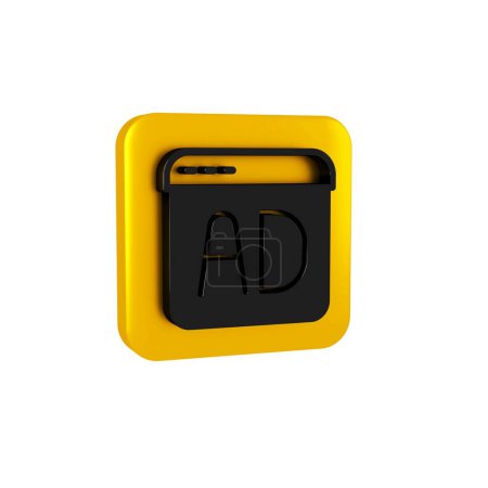 Photo for Black Advertising icon isolated on transparent background. Concept of marketing and promotion process. Responsive ads. Social media advertising. Yellow square button.. - Royalty Free Image