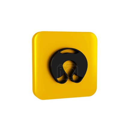 Foto de Negro Viaje icono de almohada del cuello aislado sobre fondo transparente. Almohada en forma de U. Botón cuadrado amarillo.. - Imagen libre de derechos