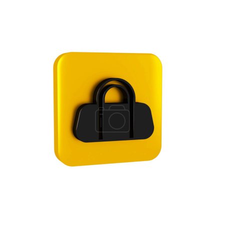 Photo for Black Sport bag icon isolated on transparent background. Yellow square button.. - Royalty Free Image