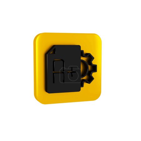 Photo for Black Exam sheet with A plus grade icon isolated on transparent background. Test paper, exam, or survey concept. School test or exam. Yellow square button.. - Royalty Free Image