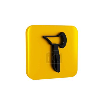 Photo for Black Wooden axe icon isolated on transparent background. Lumberjack axe. Yellow square button. - Royalty Free Image