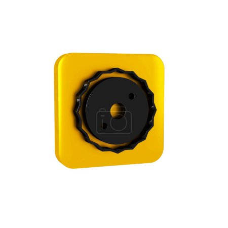 Photo for Black Circular saw blade icon isolated on transparent background. Saw wheel. Yellow square button. - Royalty Free Image