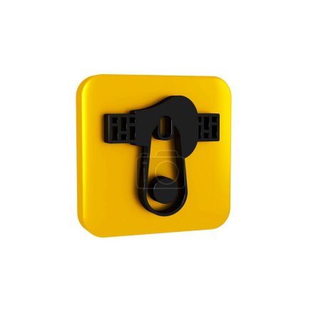 Photo for Black Zipper icon isolated on transparent background. Yellow square button. - Royalty Free Image