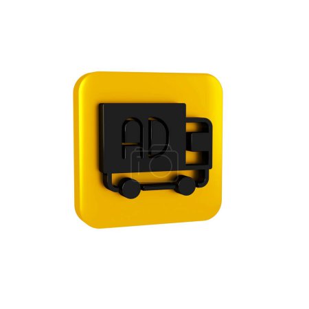Photo for Black Advertising on truck icon isolated on transparent background. Concept of marketing and promotion process. Responsive ads. Social media advertising. Yellow square button. - Royalty Free Image