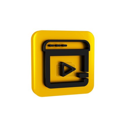 Photo for Black Video advertising icon isolated on transparent background. Concept of marketing and promotion process. Responsive ads. Social media advertising. Yellow square button. - Royalty Free Image