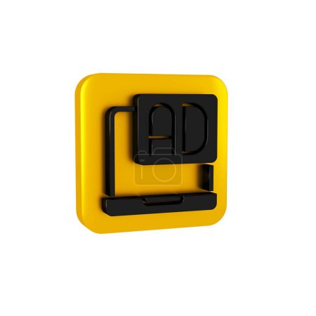 Photo for Black Advertising icon isolated on transparent background. Concept of marketing and promotion process. Responsive ads. Social media advertising. Yellow square button. - Royalty Free Image