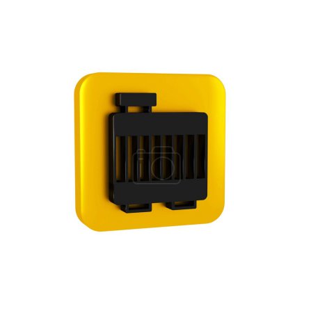 Foto de Icono del sistema de refrigeración del radiador Black Car aislado sobre fondo transparente. Botón cuadrado amarillo. - Imagen libre de derechos