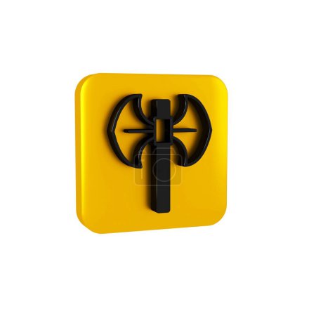 Photo for Black Medieval poleaxe icon isolated on transparent background. Yellow square button. - Royalty Free Image