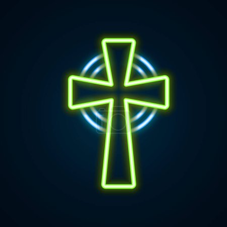 Illustration for Glowing neon line Celtic cross icon isolated on black background. Happy Saint Patricks day. National Irish holiday. Colorful outline concept. Vector - Royalty Free Image