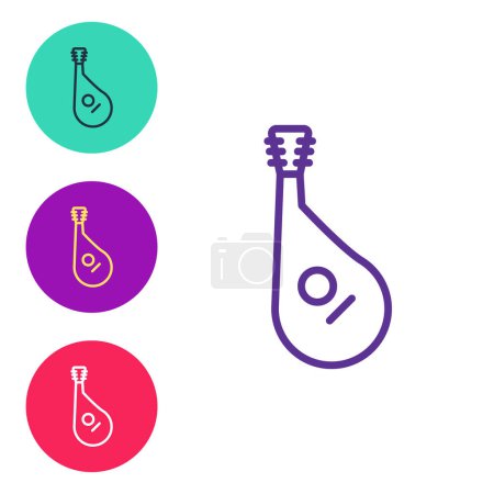Illustration for Set line Ukrainian traditional musical instrument bandura icon isolated on white background. Set icons colorful. Vector - Royalty Free Image