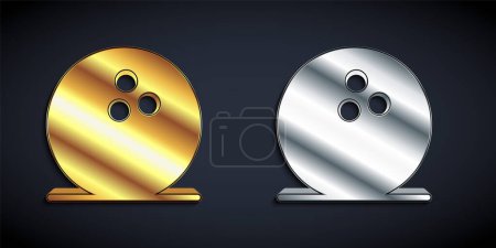 Illustration for Gold and silver Bowling ball icon isolated on black background. Sport equipment. Long shadow style. Vector - Royalty Free Image