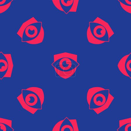 Ilustración de Escudo rojo y ojo icono aislado patrón sin costuras sobre fondo azul. Seguridad, seguridad, protección, concepto de privacidad. Vector - Imagen libre de derechos