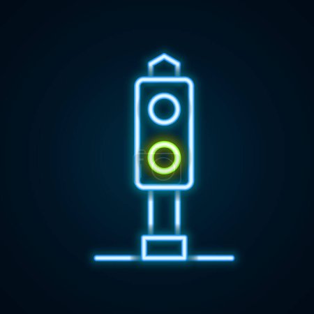 Illustration for Glowing neon line Train traffic light icon isolated on black background. Traffic lights for the railway to regulate the movement of trains. Colorful outline concept. Vector - Royalty Free Image