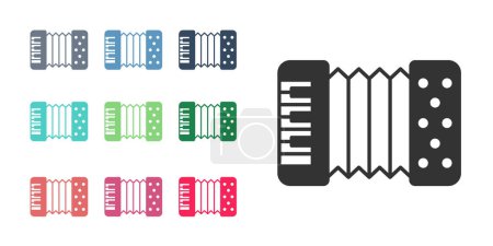 Ilustración de Instrumento musical negro icono de acordeón aislado sobre fondo blanco. Clásico bayan, armónico. Establecer iconos de colores. Vector - Imagen libre de derechos