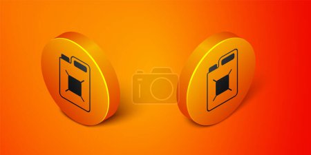 Illustration for Isometric Canister for gasoline icon isolated on orange background. Diesel gas icon. Orange circle button. Vector - Royalty Free Image