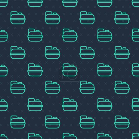 Illustration for Green line Canister for gasoline icon isolated seamless pattern on blue background. Diesel gas icon.  Vector - Royalty Free Image