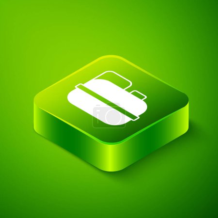 Illustration for Isometric Canister for gasoline icon isolated on green background. Diesel gas icon. Green square button. Vector - Royalty Free Image